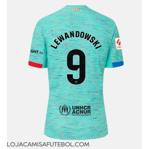 Camisa de Futebol Barcelona Robert Lewandowski #9 Equipamento Alternativo 2023-24 Manga Curta